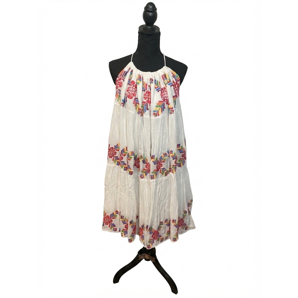 Carolina K Halter Dress Women S White Excellent Embroidered Tassel Boho Tiered